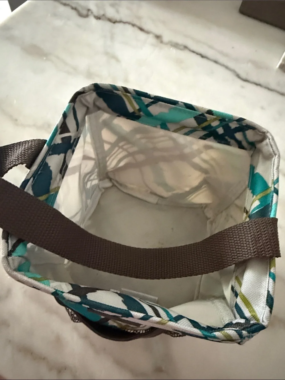 Patterned Canvas Tote Bag in Teal and Gray
